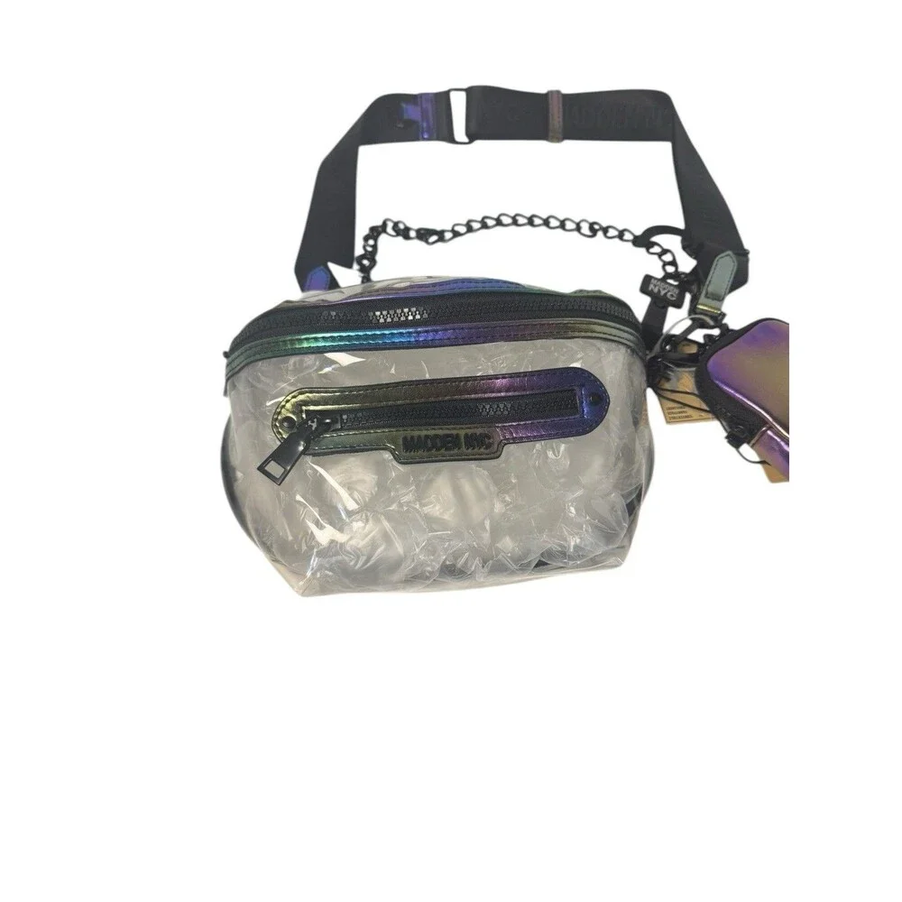 Madden NYC Clear Stadium Approved Iridescent Crossbody Purse Barrel Bag Fanny